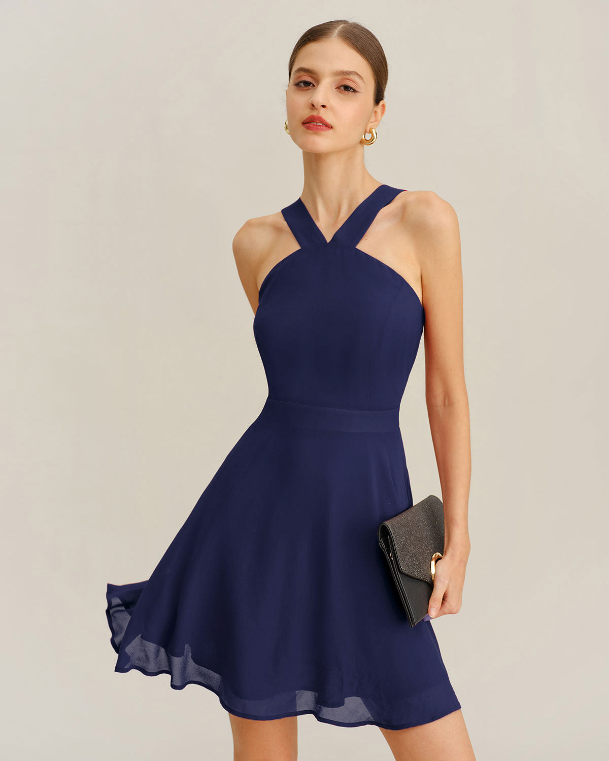 Navy A-Line Mini Dress in Chiffon