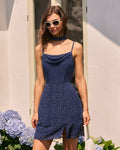Navy Chiffon Mini Dress with Polka Dot Print