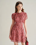 Floral Ruffle Chiffon Mini Dress in Pink