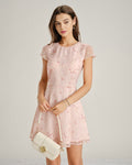 Jacquard Mini Dress with Pink Cap Sleeves