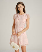 Jacquard Mini Dress with Pink Cap Sleeves