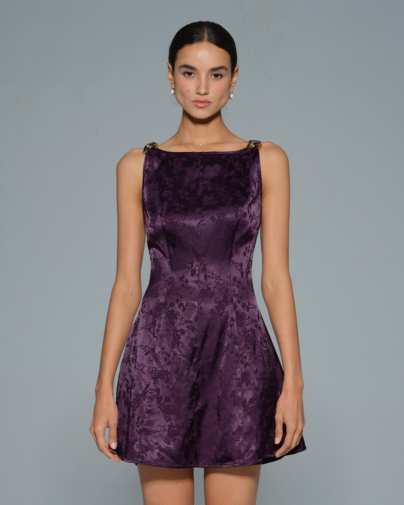 Floral Mini Dress in Purple with Sleeveless Design