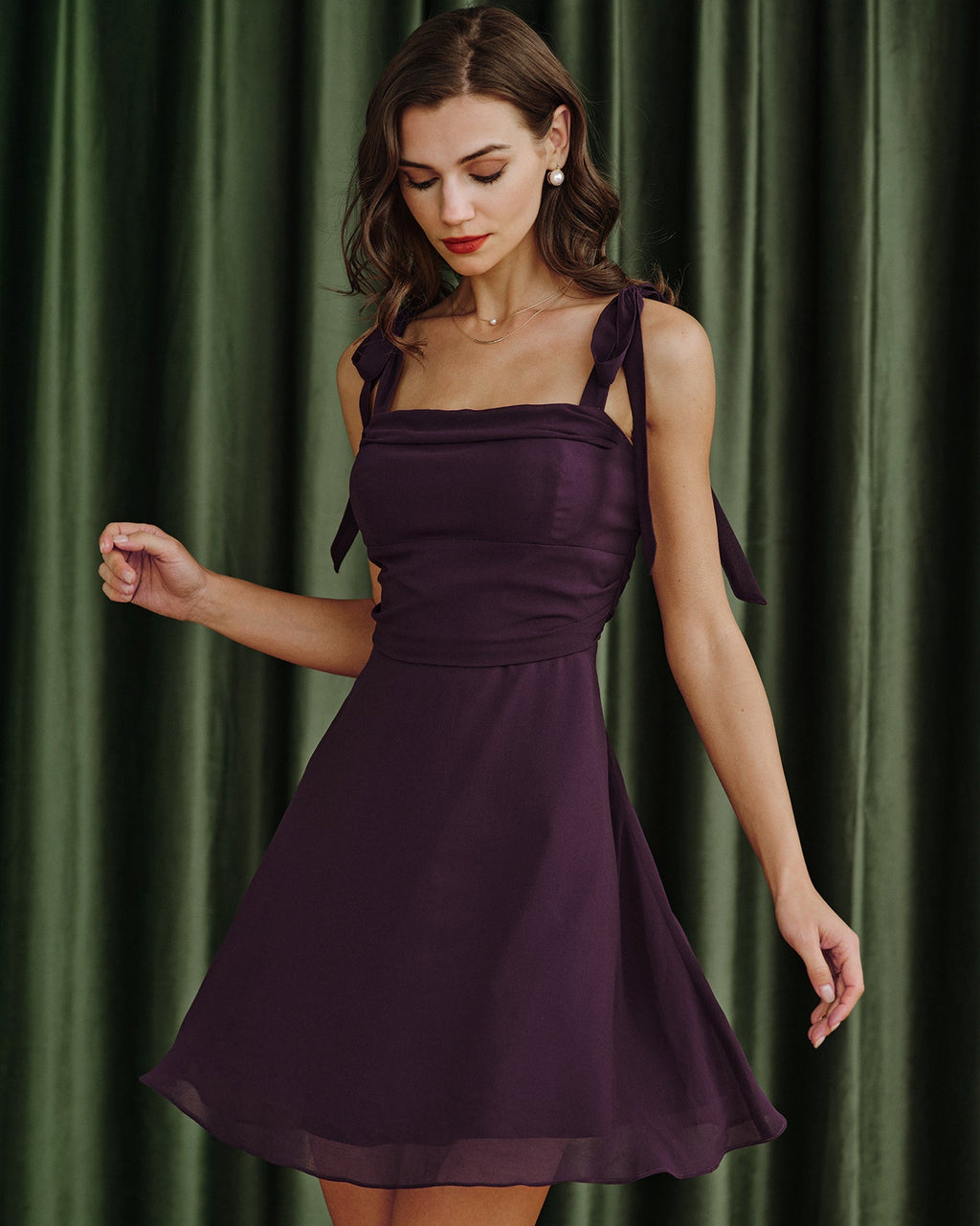 Chiffon Mini Dress with Purple Tie Straps