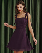 Chiffon Mini Dress with Purple Tie Straps