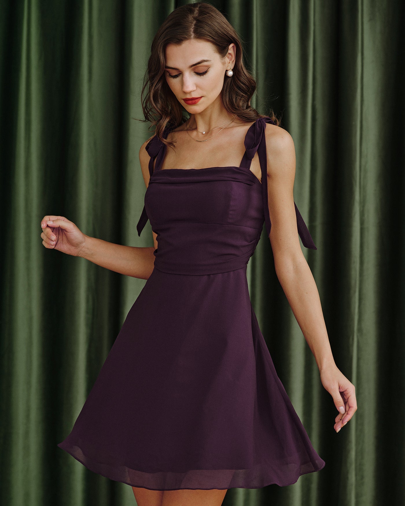 Chiffon Mini Dress with Purple Tie Straps