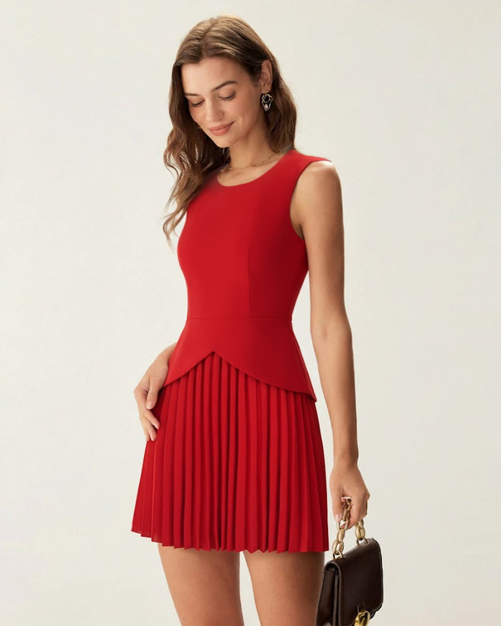 Crimson Gathered Mini Dress