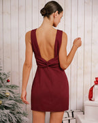 Crimson Backless Mini Dress with Boat Neck