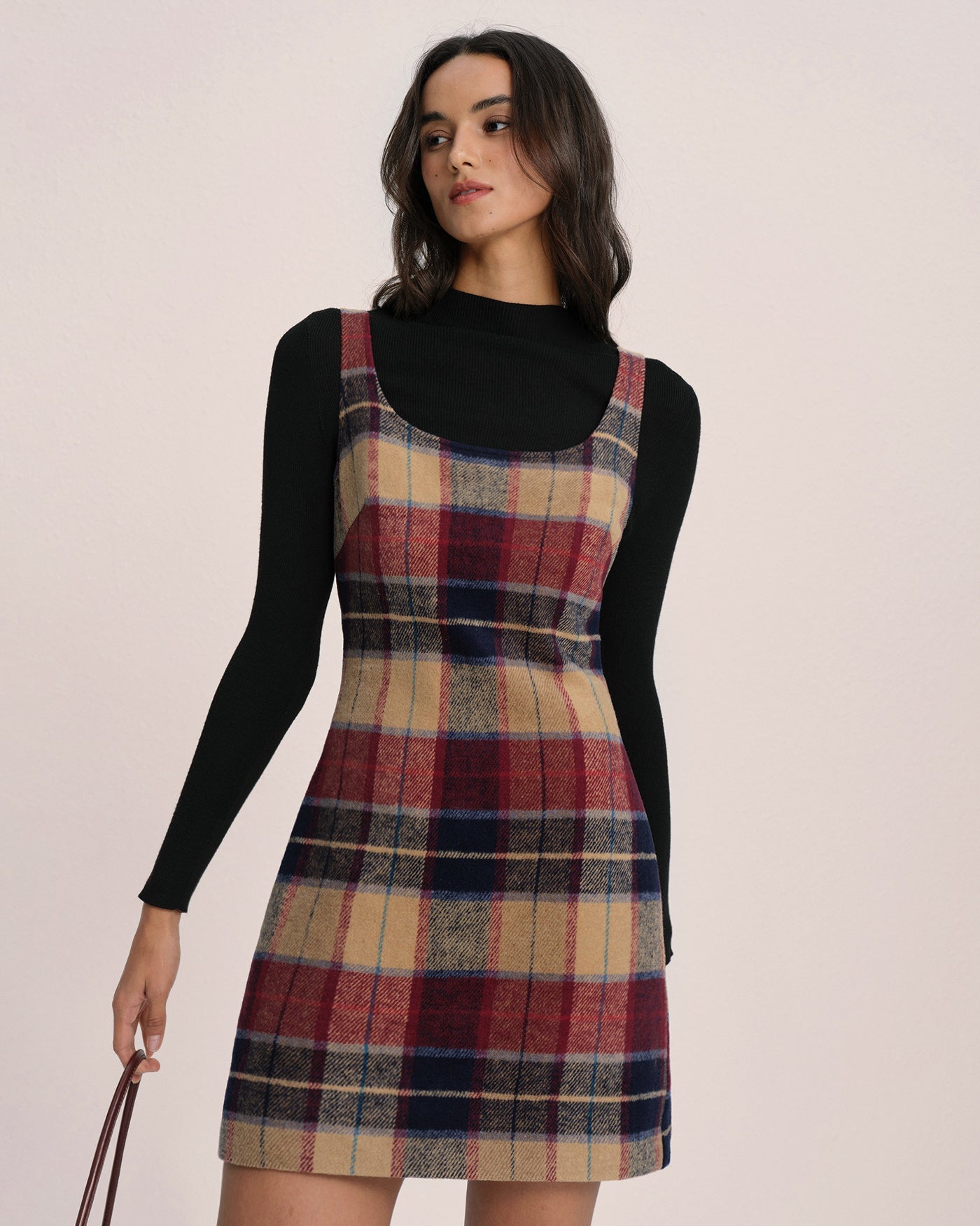 Red Plaid U-Neck Mini Dress