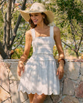White Shirred Mini Dress with Square Neckline