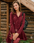 Wine Red A-Line Mini Dress with Button Details