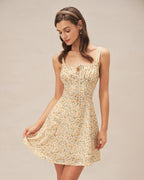 Mini Dress with Yellow Floral Print and Straps