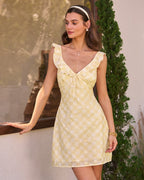 Yellow Plaid Ruffled Sleeveless Mini Dress