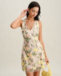 Floral Sleeveless Mini Dress in Yellow with V-Neck