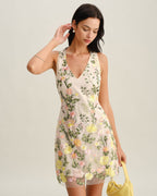 Floral Sleeveless Mini Dress in Yellow with V-Neck