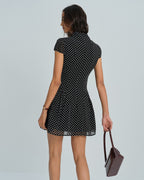 Chic Black Chiffon Mini Dress with Polka Dots