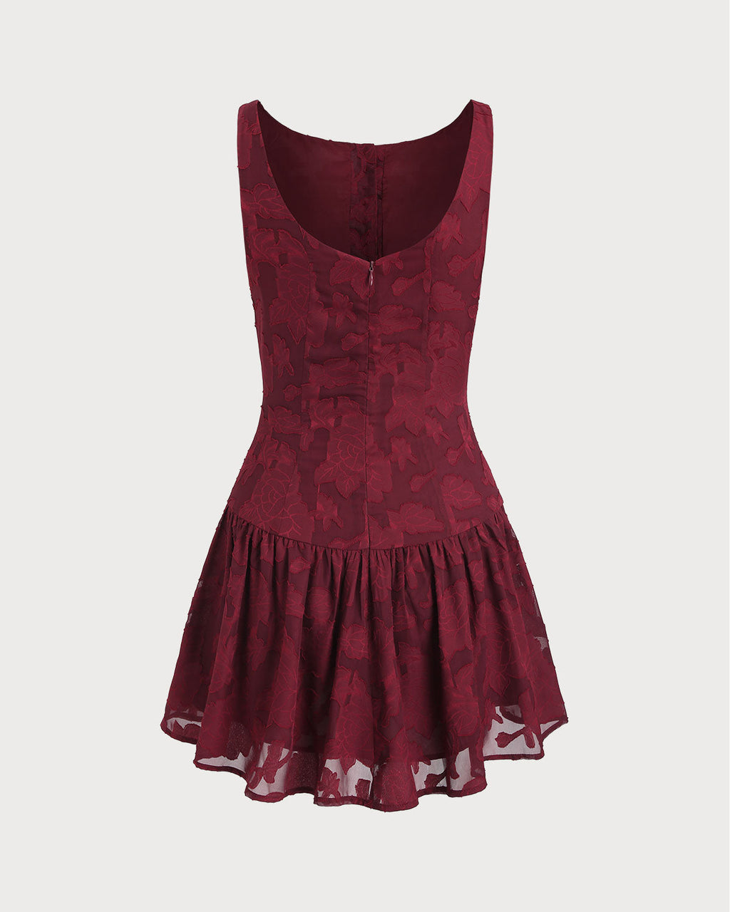 Red Jacquard A-Line Mini Dress with Boat Neck