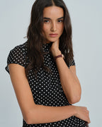 Chic Black Chiffon Mini Dress with Polka Dots