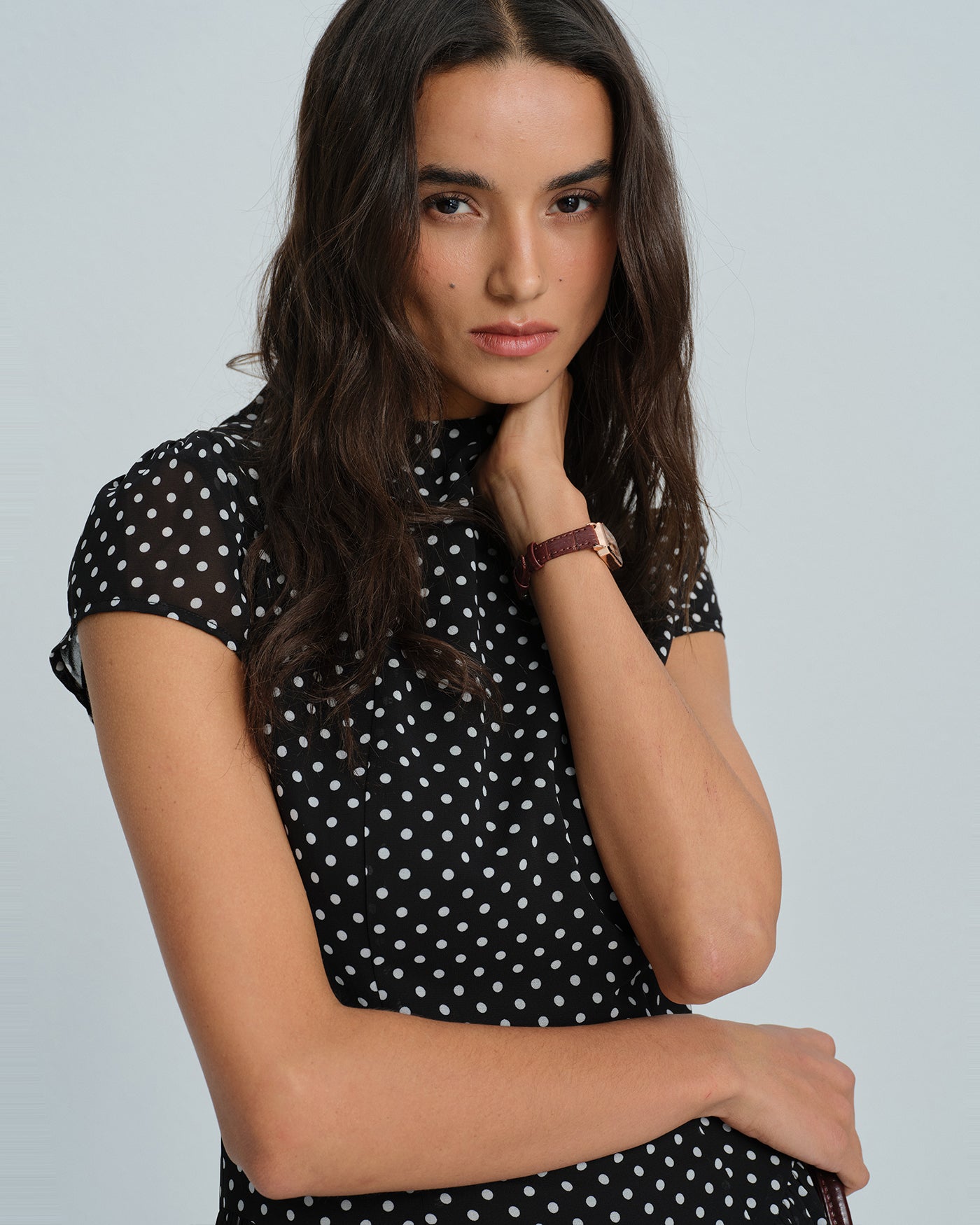 Chic Black Chiffon Mini Dress with Polka Dots