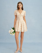 Floral Mini Dress with Orange V-Neck and Tie Detail