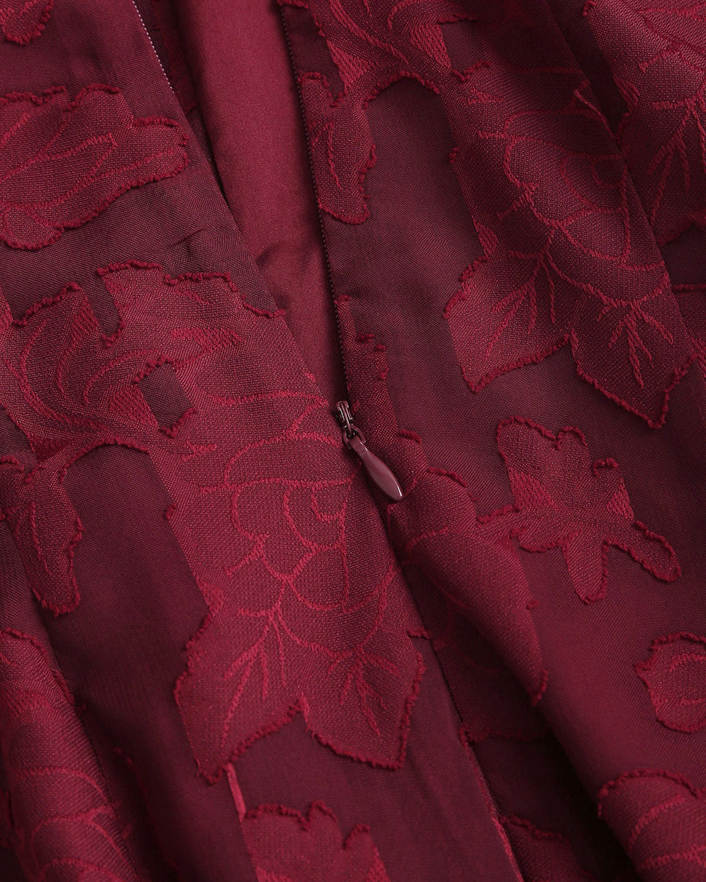 Red Jacquard A-Line Mini Dress with Boat Neck