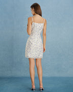 Floral Mini Dress with Purple Square Neck Design