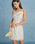 Floral Mini Dress with Purple Square Neck Design