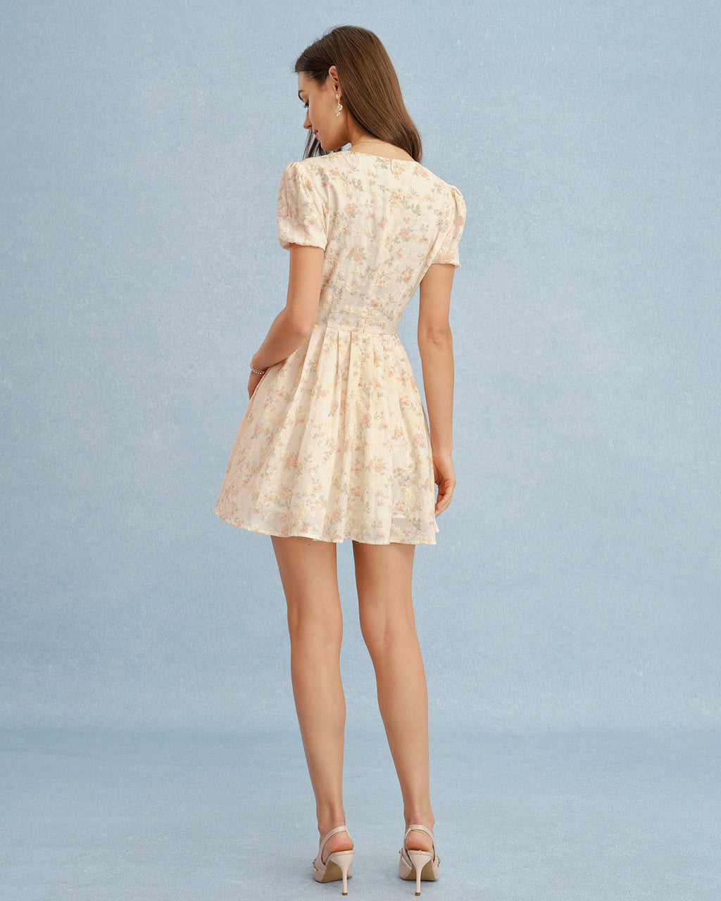 Floral Mini Dress with Orange V-Neck and Tie Detail