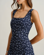 Navy Floral Square Neck Mini Slip Dress