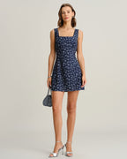 Navy Floral Square Neck Mini Slip Dress