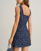 Navy Floral Square Neck Mini Slip Dress