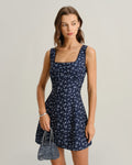 Navy Floral Square Neck Mini Slip Dress