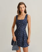 Navy Floral Square Neck Mini Slip Dress