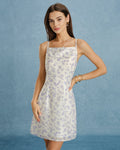 Floral Mini Dress with Purple Square Neck Design