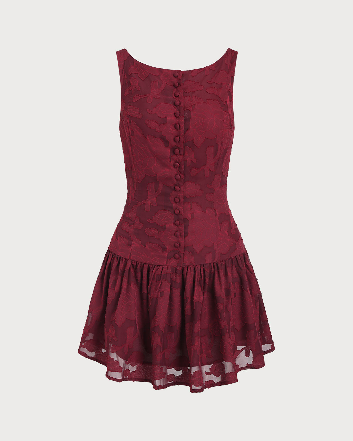 Red Jacquard A-Line Mini Dress with Boat Neck
