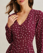 V-Neck Blouse in Wine Red with Polka Dots