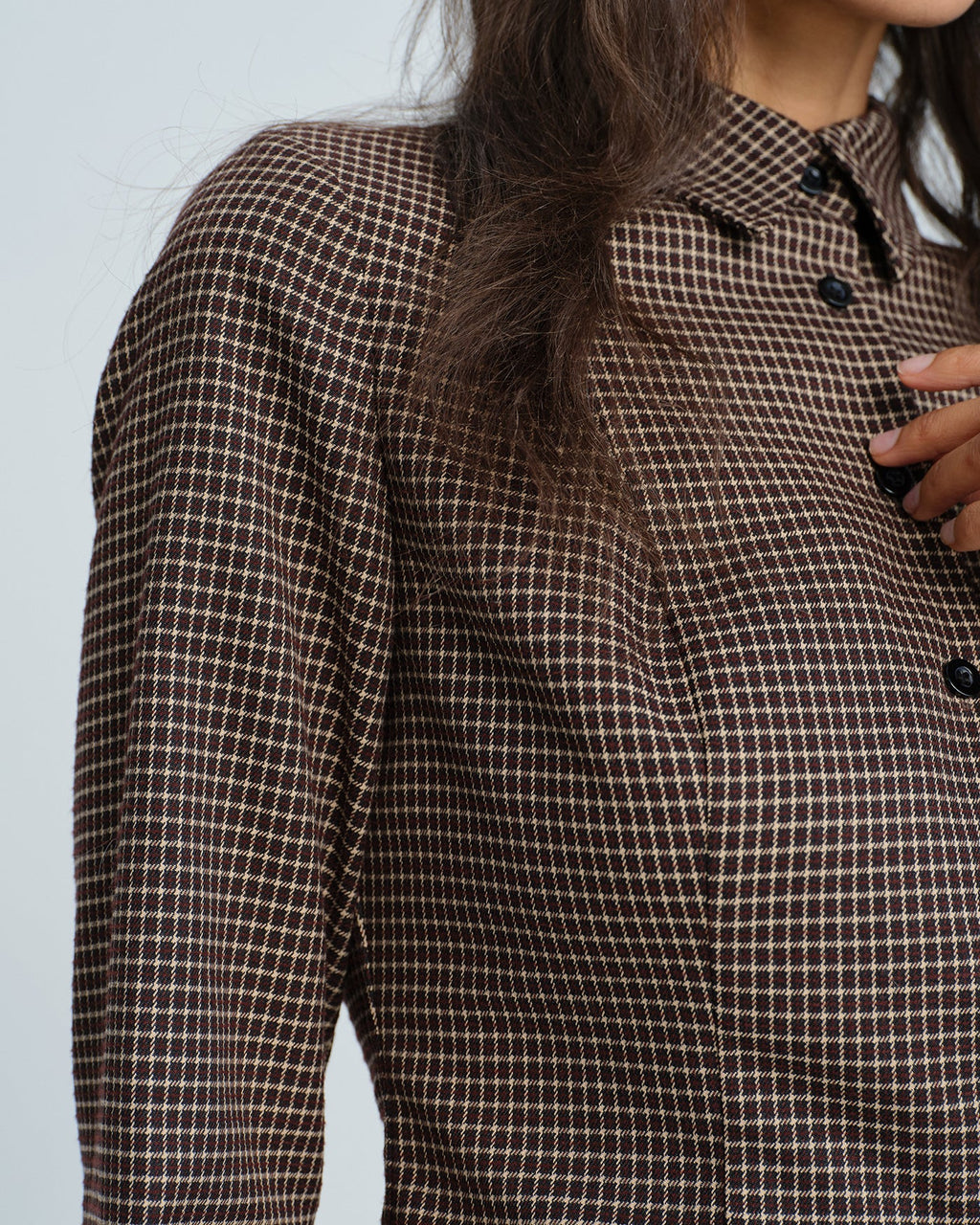 Plaid Shirt with Coffee Button Accents