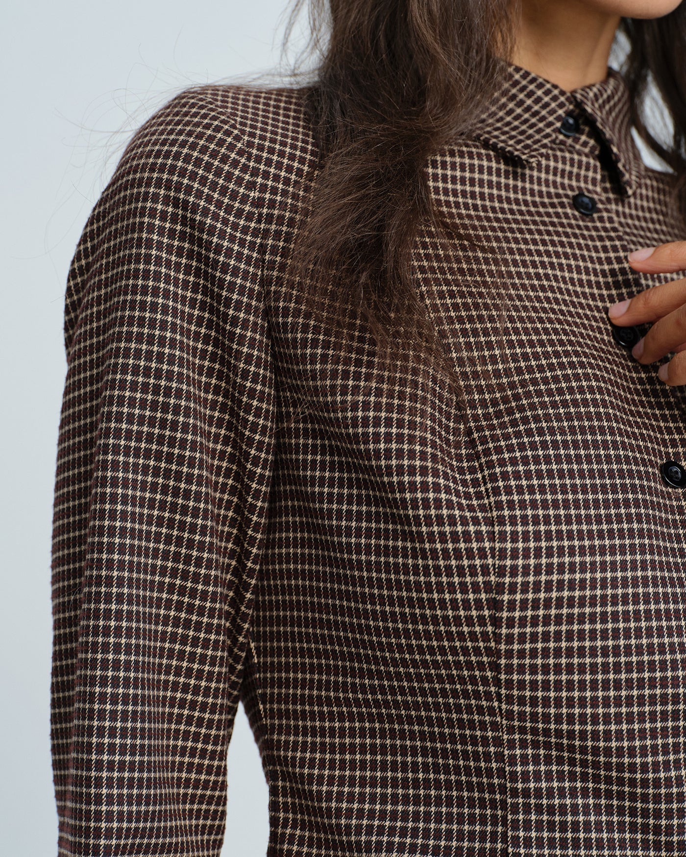 Plaid Shirt with Coffee Button Accents