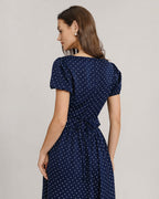 Polka Dot Blouse with Blue Square Neck