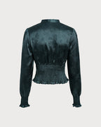 Emerald Jacquard Tie-Neck Blouse