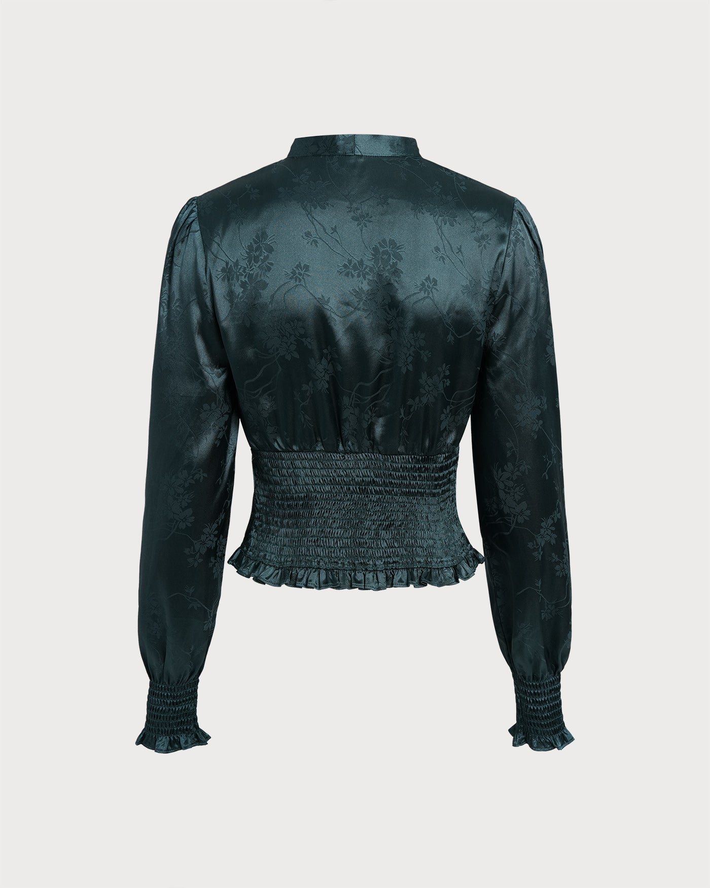 Emerald Jacquard Tie-Neck Blouse