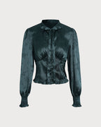 Emerald Jacquard Tie-Neck Blouse