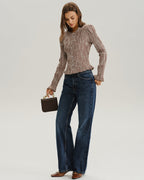 Brown Plaid Blouse with Shirred Poet Sleeves