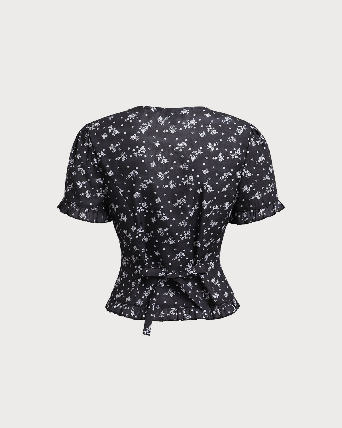 Floral Print Scoop Neck Blouse in Black