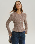 Brown Plaid Blouse with Shirred Poet Sleeves