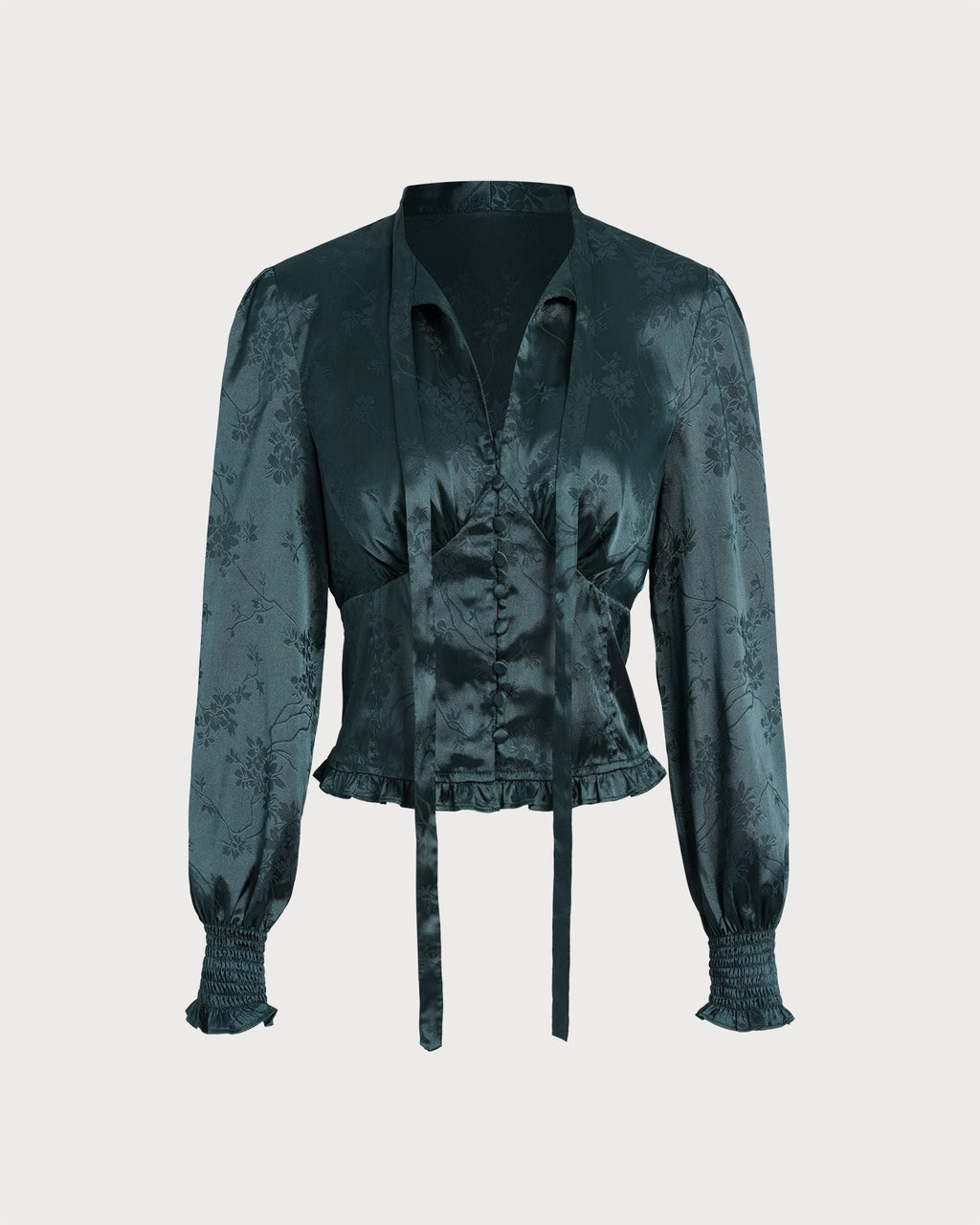 Emerald Jacquard Tie-Neck Blouse