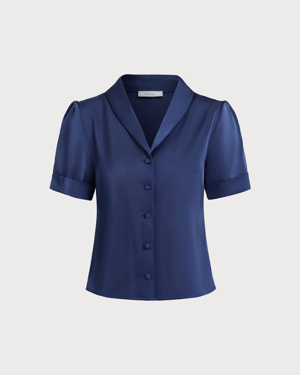 Navy Satin Button-Up Top