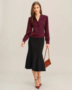 Wine Red Satin Button-Up Shirt