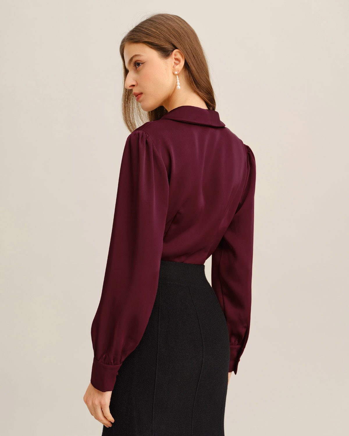 Wine Red Satin Button-Up Shirt