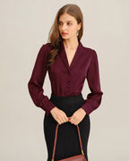 Wine Red Satin Button-Up Shirt