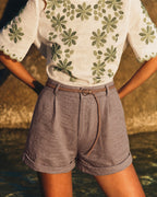 Brown Shorts with Button Belt and Pockets